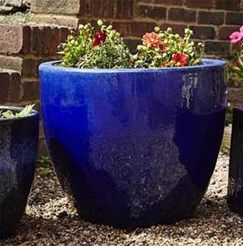 Large Glazed Eggpot Planter Blue